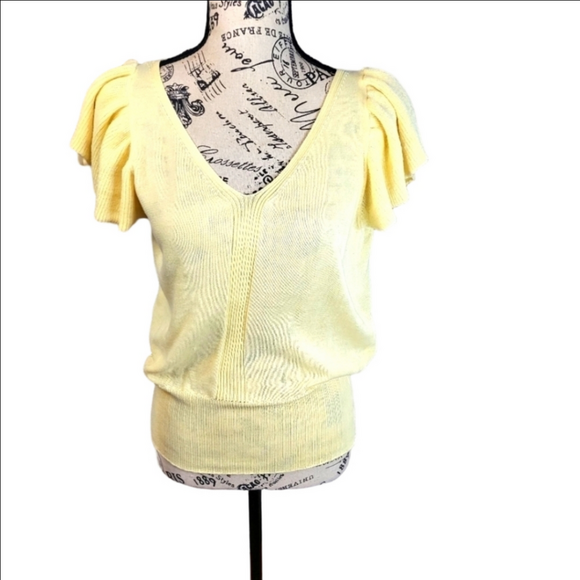 Lily White Tops - Lily White Yellow Ribbed V-Neck Sweater Top Large